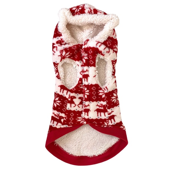 Holiday Snowflake and Reindeer Pattern Fleece Fur Large Hoodie - Picture 2 of 4